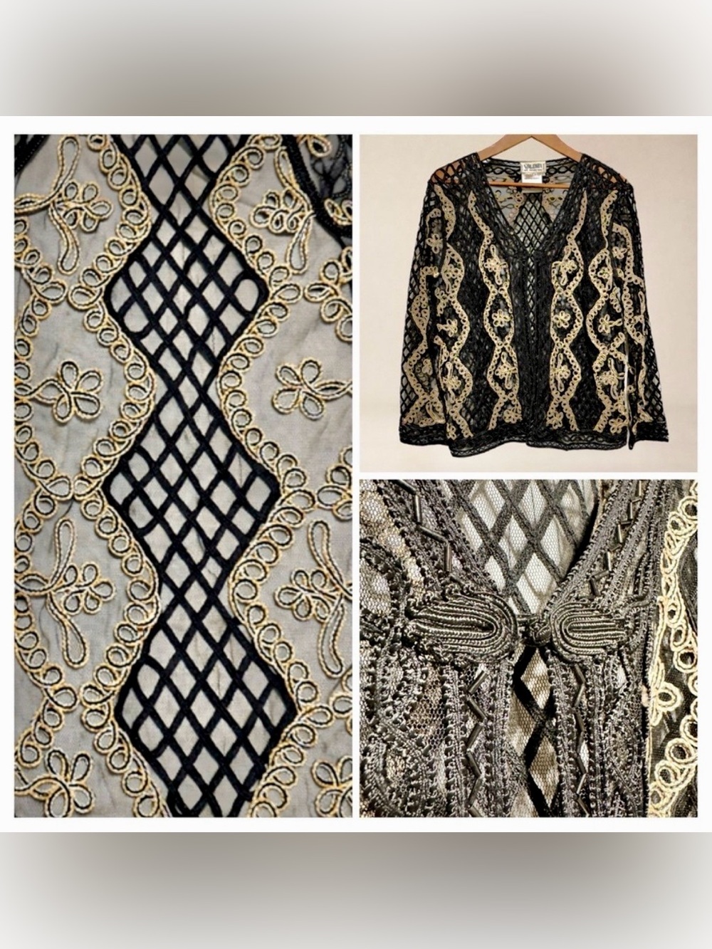 VALENTI Soutache Beaded Lace Jacket Art Deco Gatsby Gothic Glam